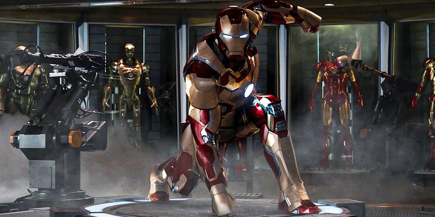 Iron Man slamming down to the ground in Iron Man 3