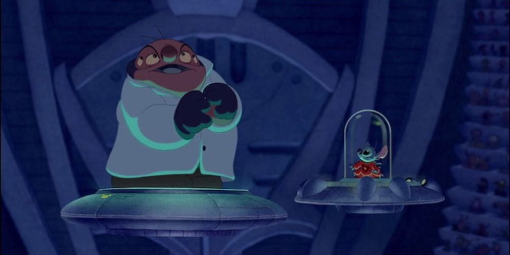 Jamba with Stitch in court at the beginning of Lilo and Stitch (2002)