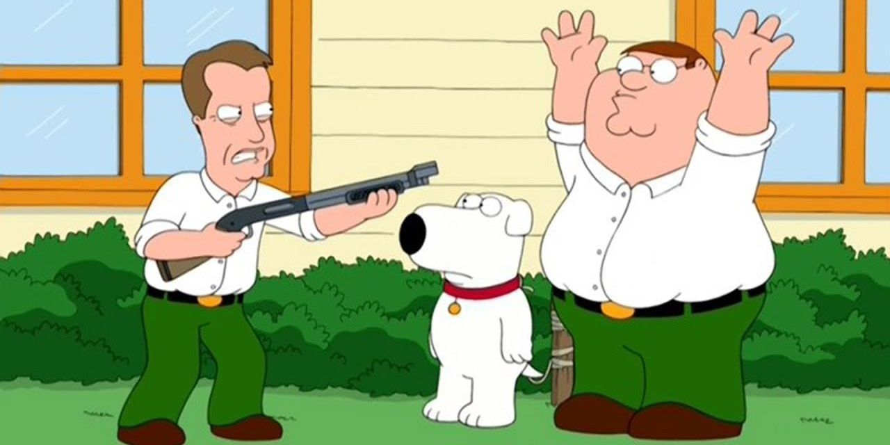James Woods points a shutgun at Peter in Family Guy