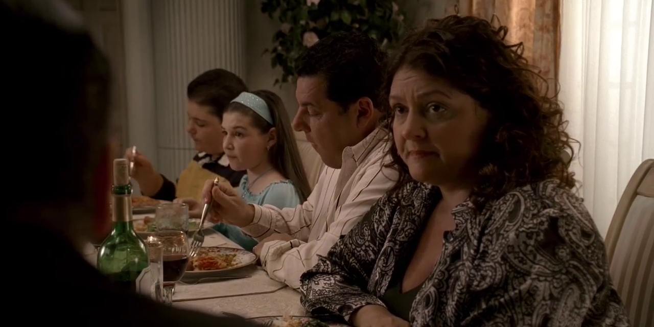 Janice and Bobby argue during a family dinner in The Sopranos.