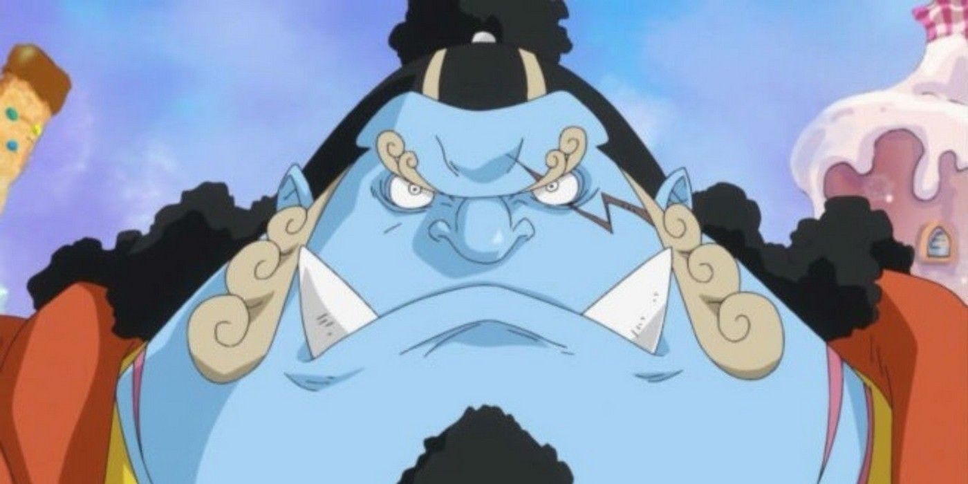 a close up shot of Jinbe in One Piece looking angry