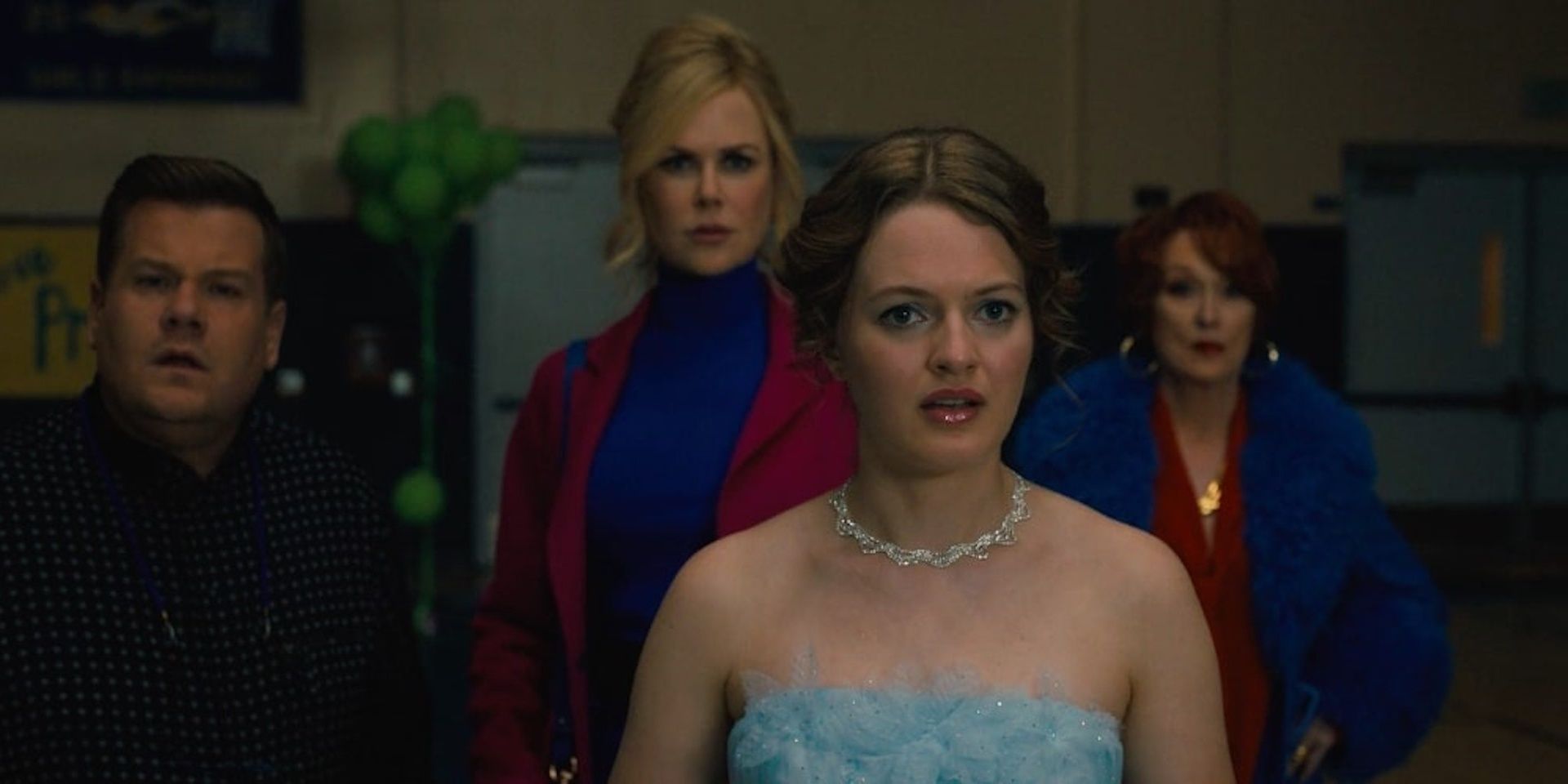 Jo Ellen Pellman as Emma + James Corden as Barry + Nicole Kidman as Angie + Meryl Streep as Dee Dee in The Prom 