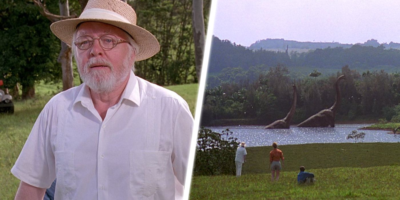 John Hammond welcomes Alan and Ellie to Jurassic Park