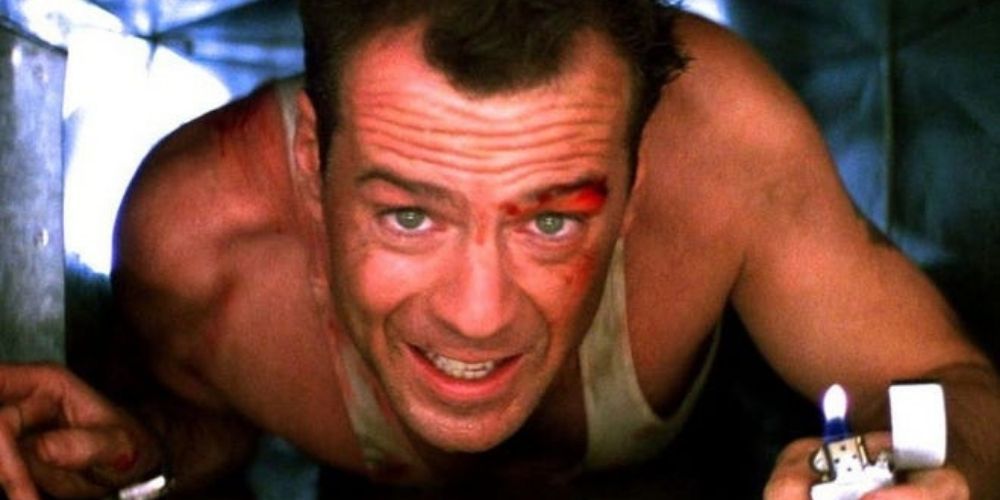 John McClane crawling through an airvent