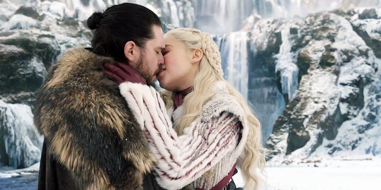 Jon Snow and Daenerys sharing a kiss