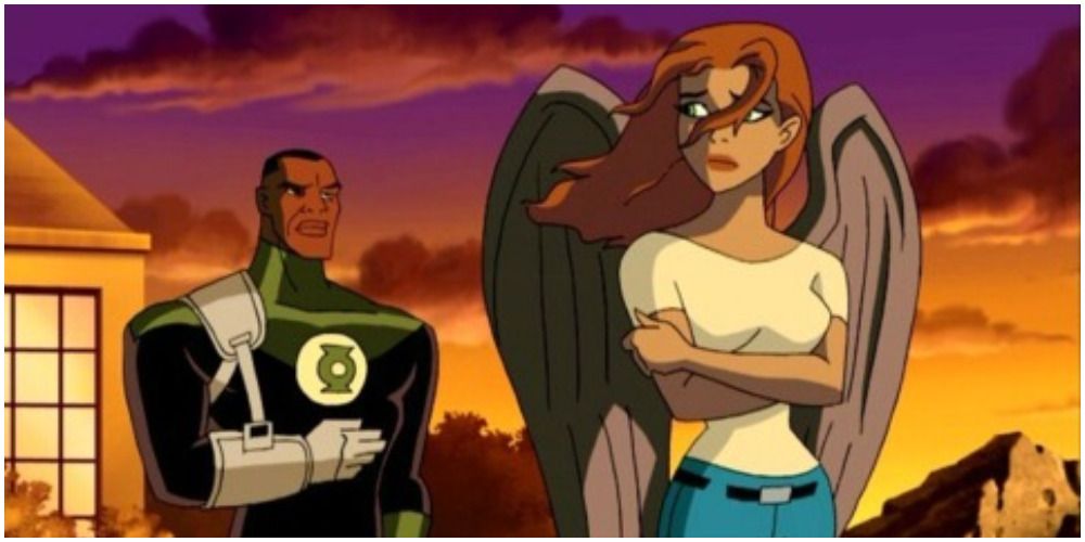 Hawkgirl says goodbye to John Stewart (Green Lantern) in the season finale of Justice League.