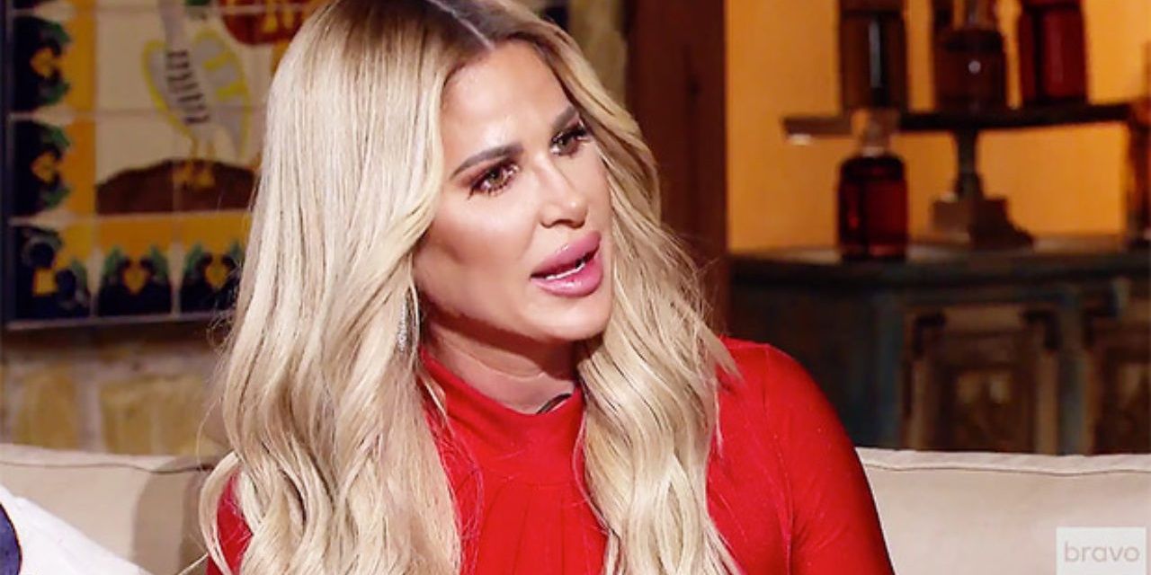 Kim Zolciak-Biermann in a red dress on The Real Housewives of Atlanta