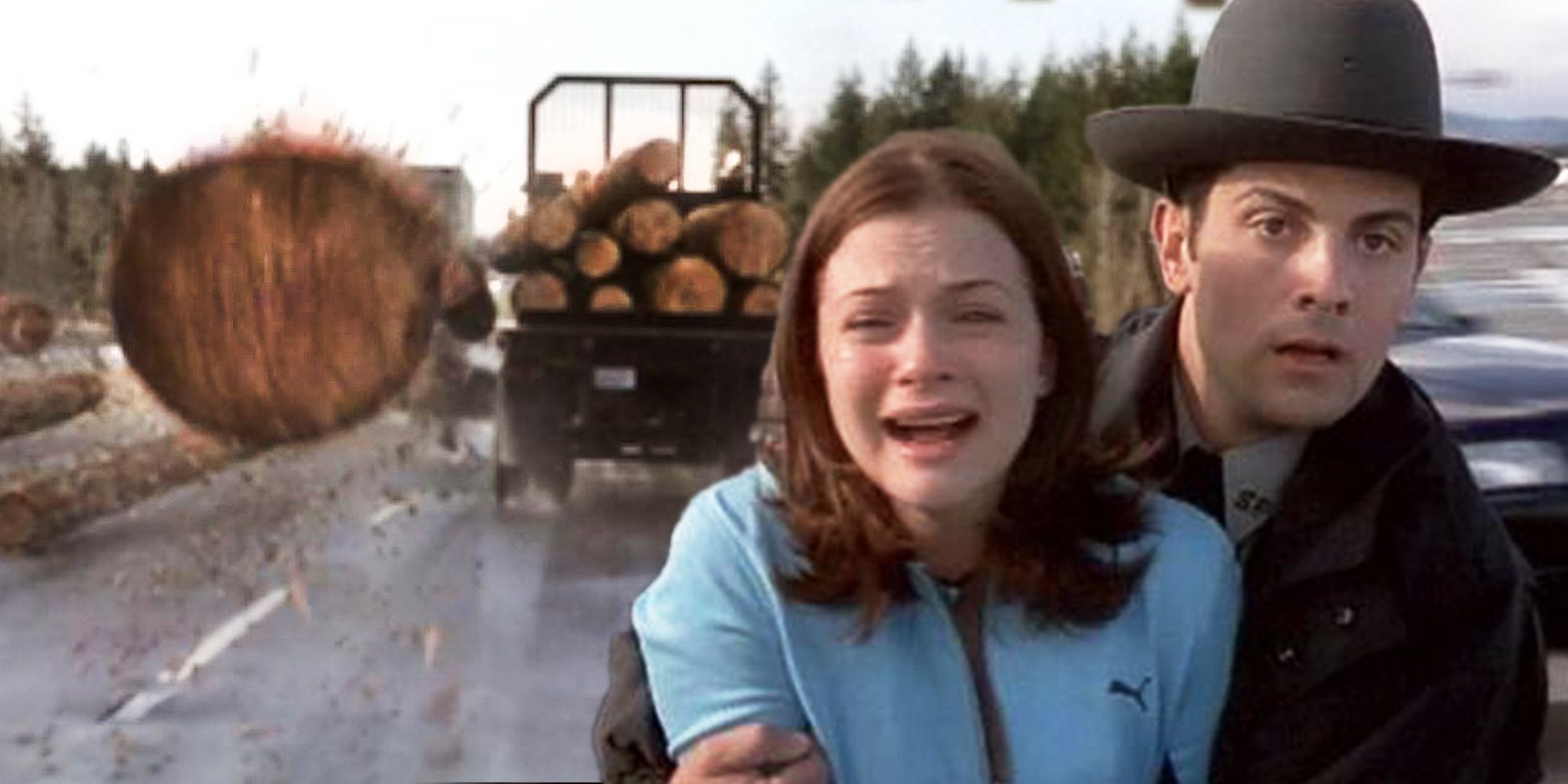 Kimberly Corman and Marshal Thomas Burke in Final Destination's 2 Freeway Log Accident Scene