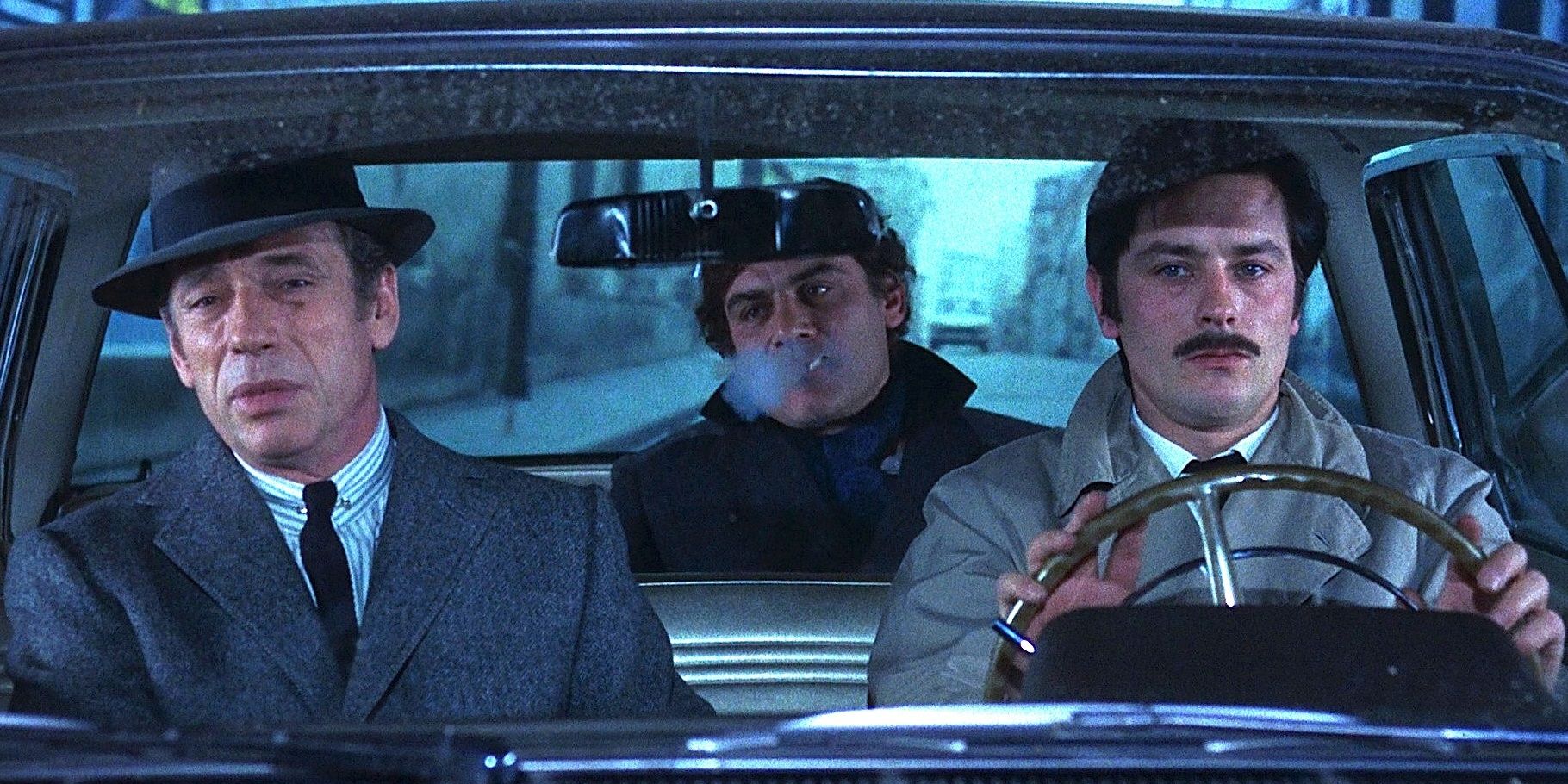 Three men in a car in Jean-Pierre Melville's Le Cercle Rouge