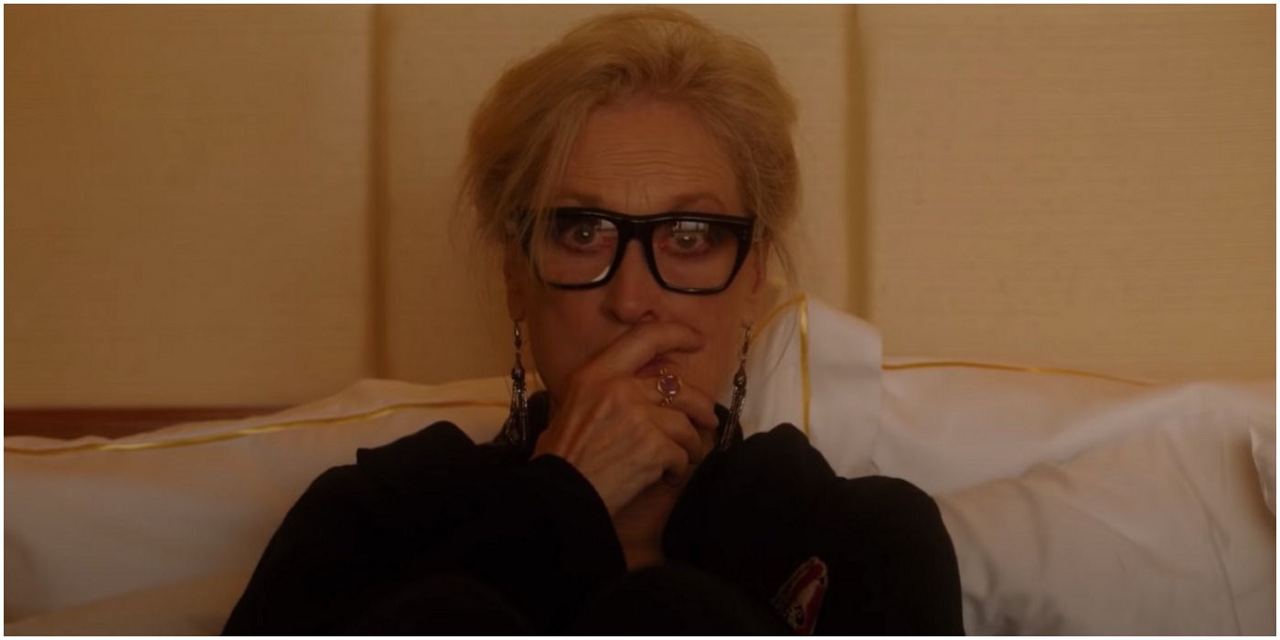 Meryl Streep keeping her hand on her mouth in Let Them All Talk