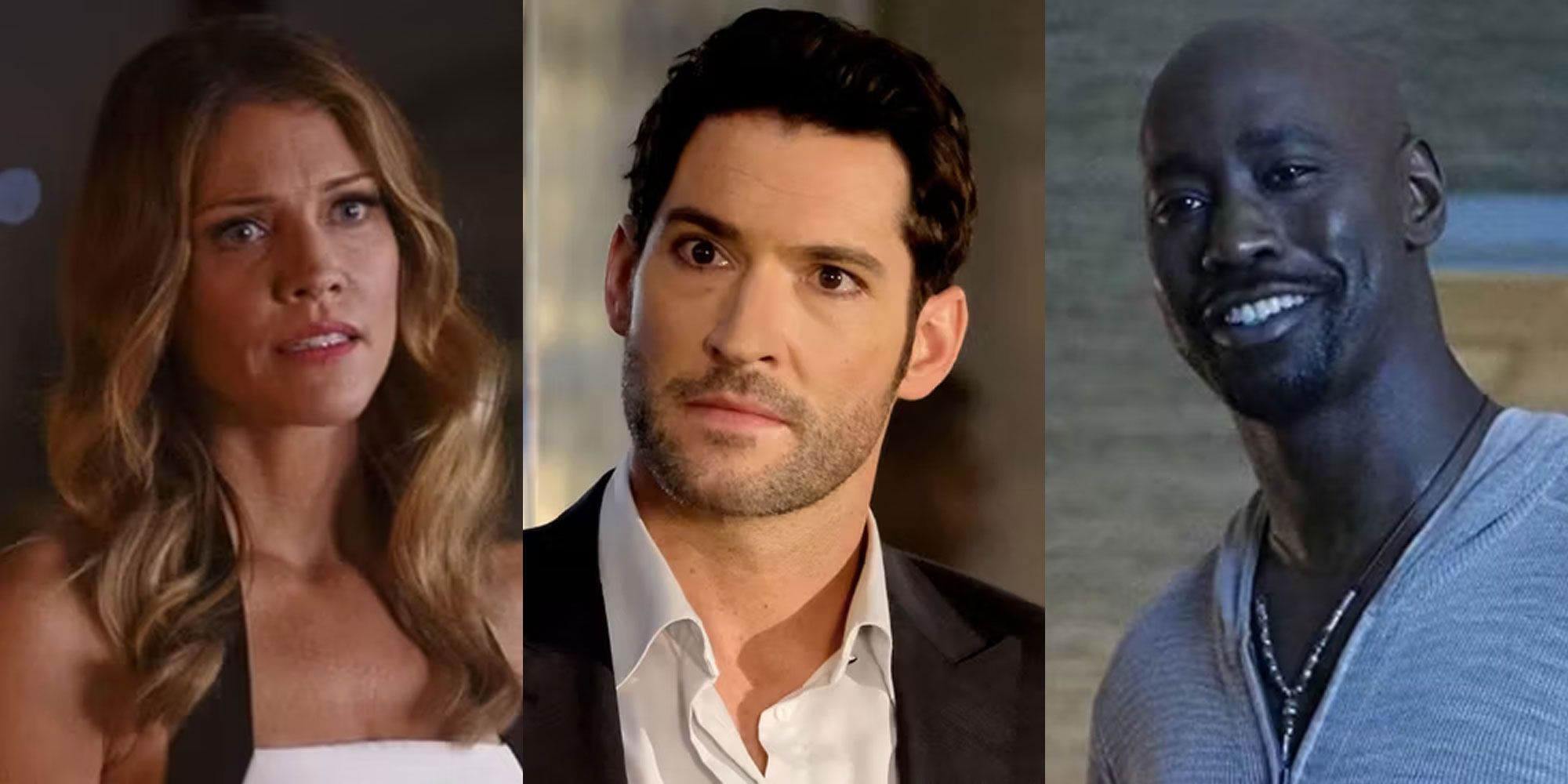 A split image features Charlotte, Lucifer, and Amenadiel in the Lucifer series
