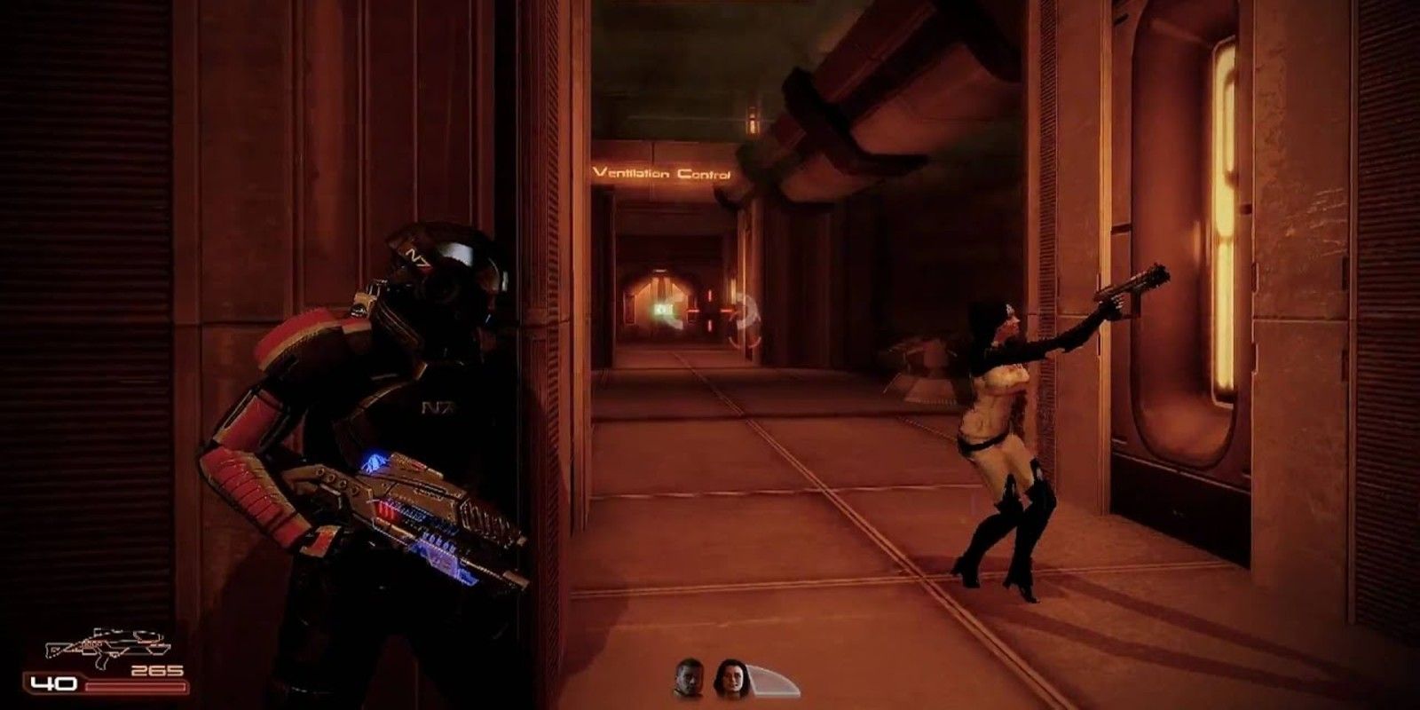 Shepard and Miranda fight through Omega in Mass Effect 2