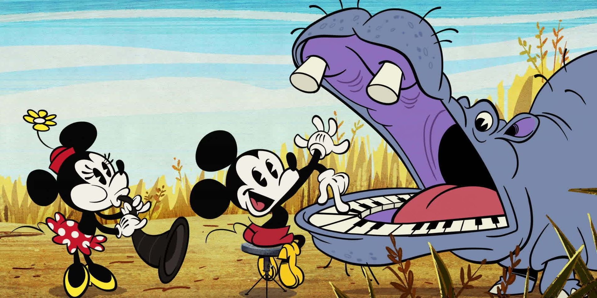 Mickey Mouse playing a hippopotamus teeth