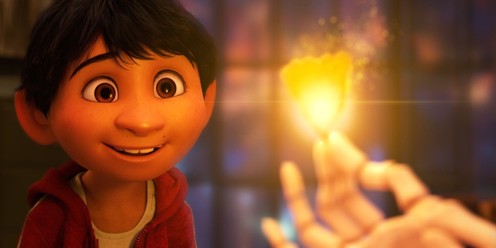Miguel stares at a bright light in Coco