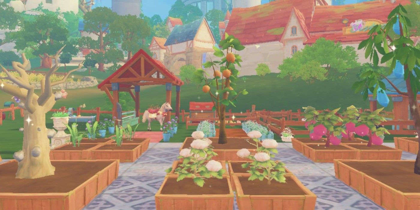 A well-kept garden in the game My Time at Portia.