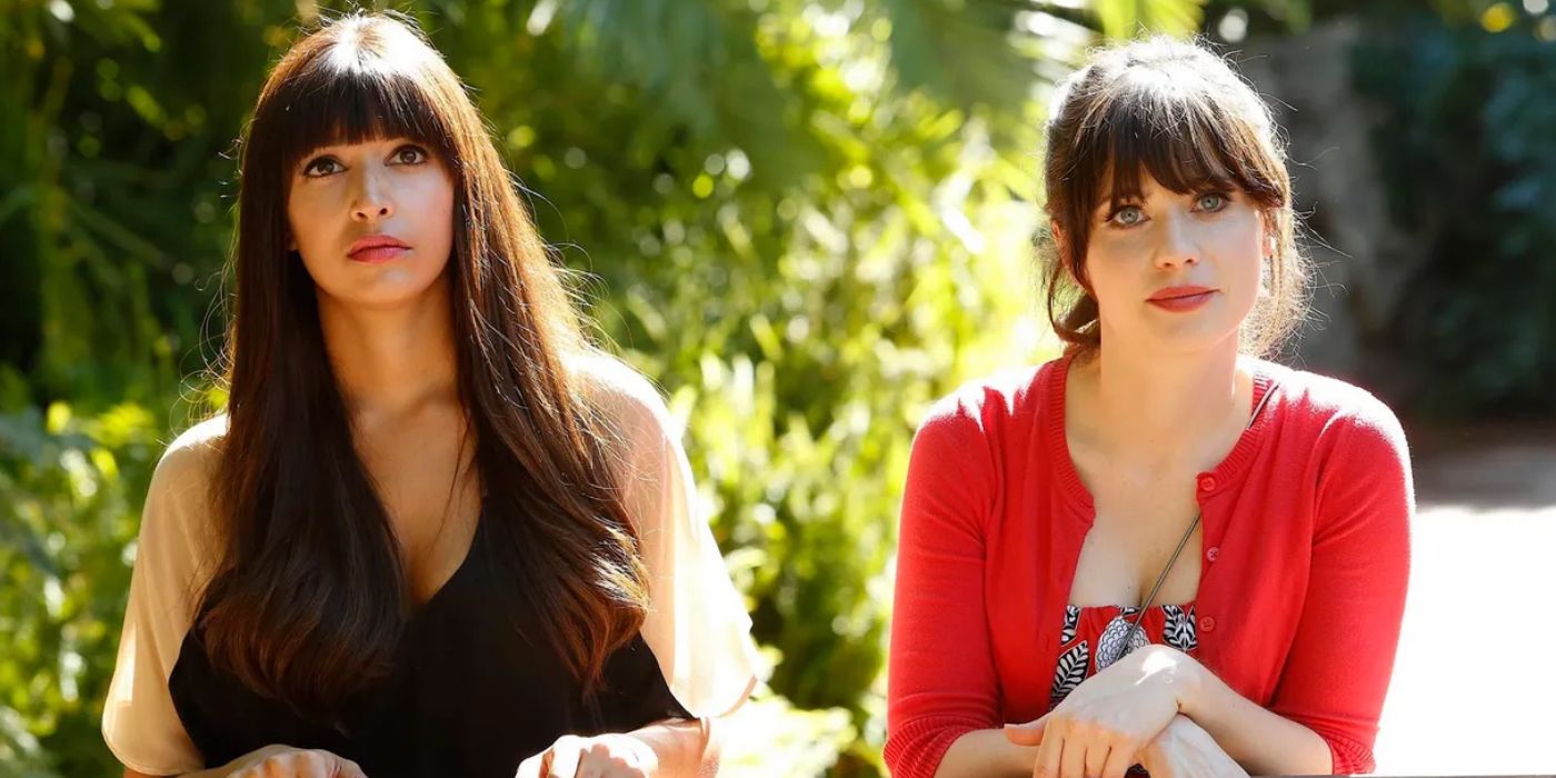 Cece and Jess sit on a bench at the zoo after taking a test to determine the viability of their eggs in New Girl