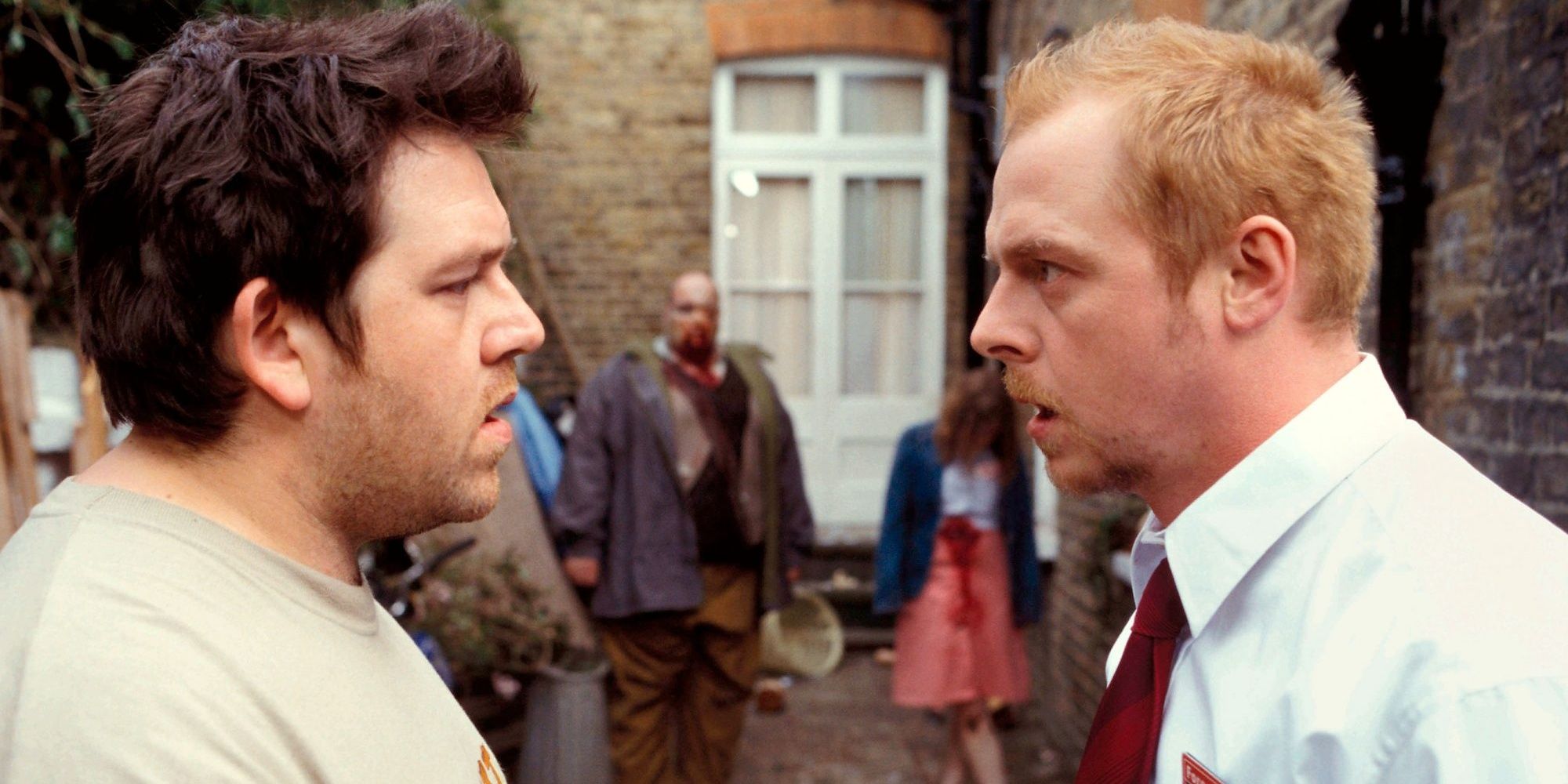 Ed and Shaun talking to each other in Shaun of the Dead