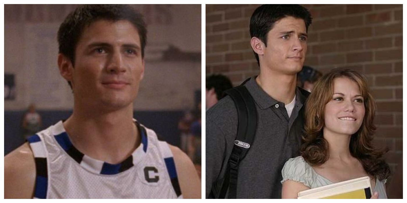 one tree hill nathan on the basketball court and nathan and haley
