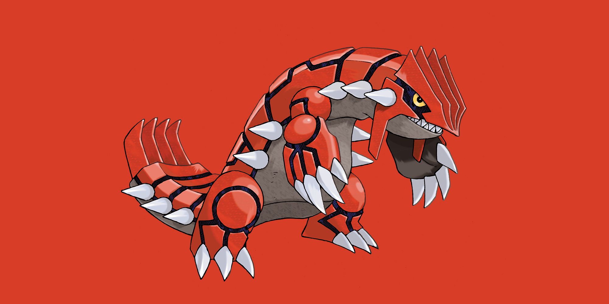 Groudon on a red background in Pokemon