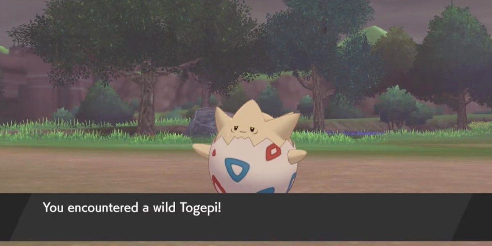 A player encounters a wild Togepi in Pokemon Sword &amp; Shield