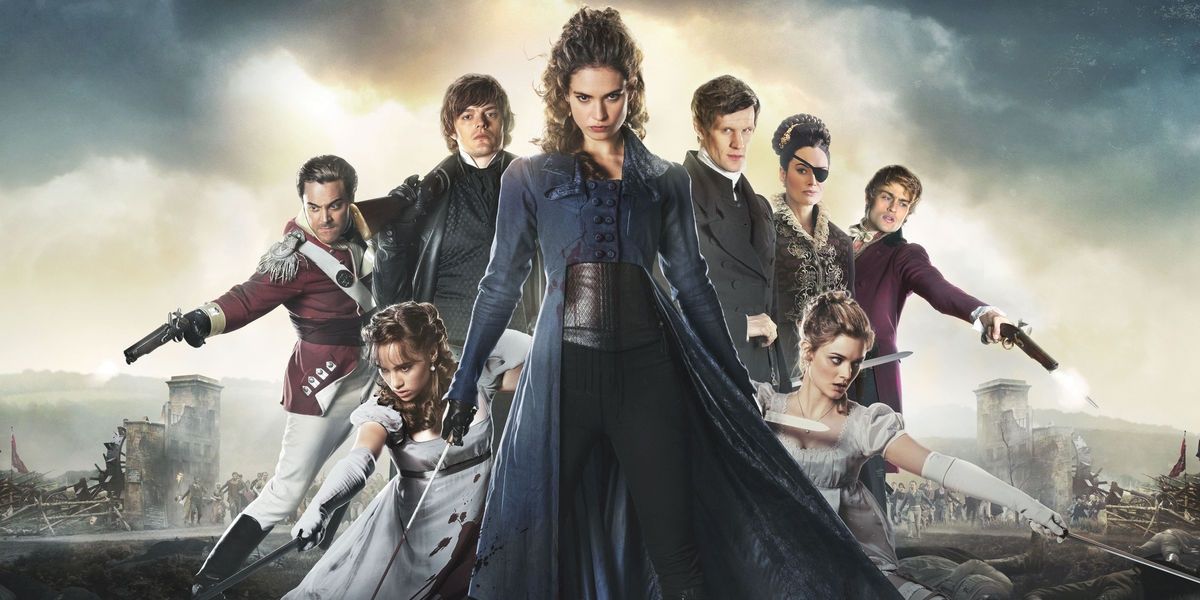 The cast of Pride &amp; Prejudice &amp; Zombies poses