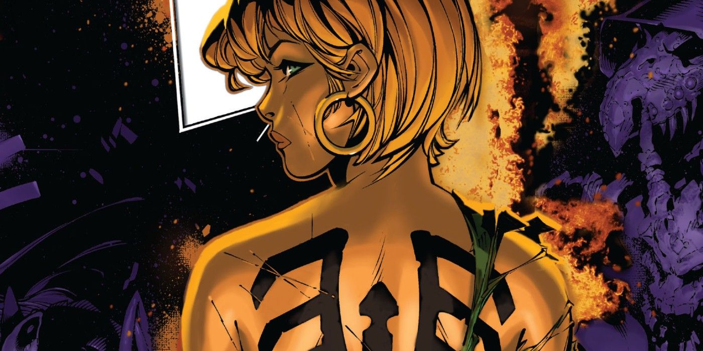 Rachel Grey shows the Phoenix tattoo on her back in Marvel Comics.