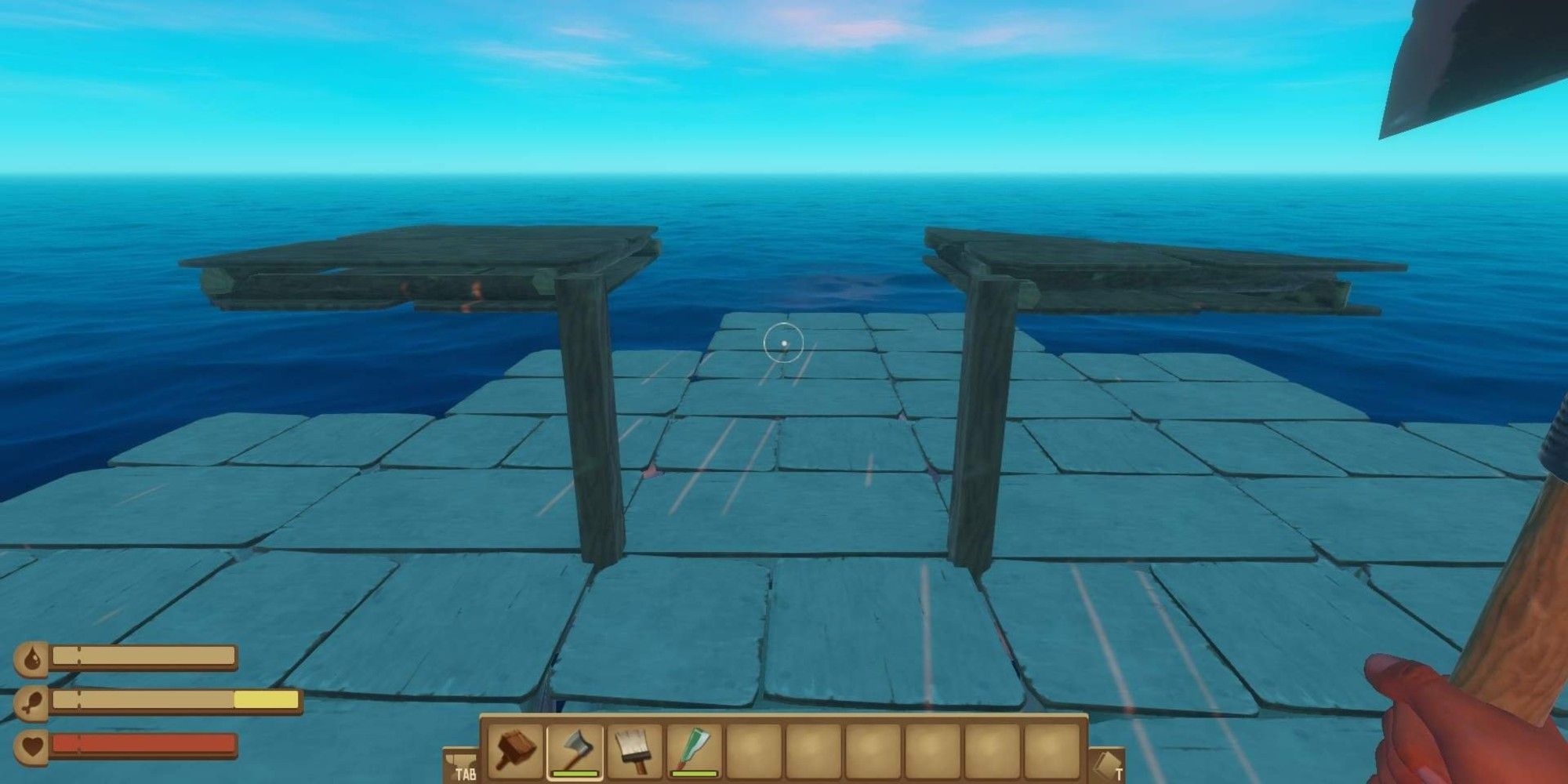 Players can use an exploit to build floating floors to their rafts in either survival or creative mode in Raft