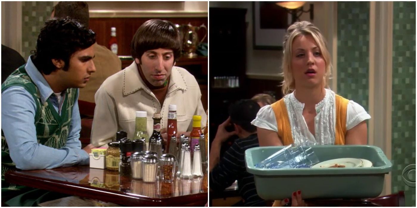 Raj Howard and Penny at The Cheesecake Factory in The Big Bang Theory