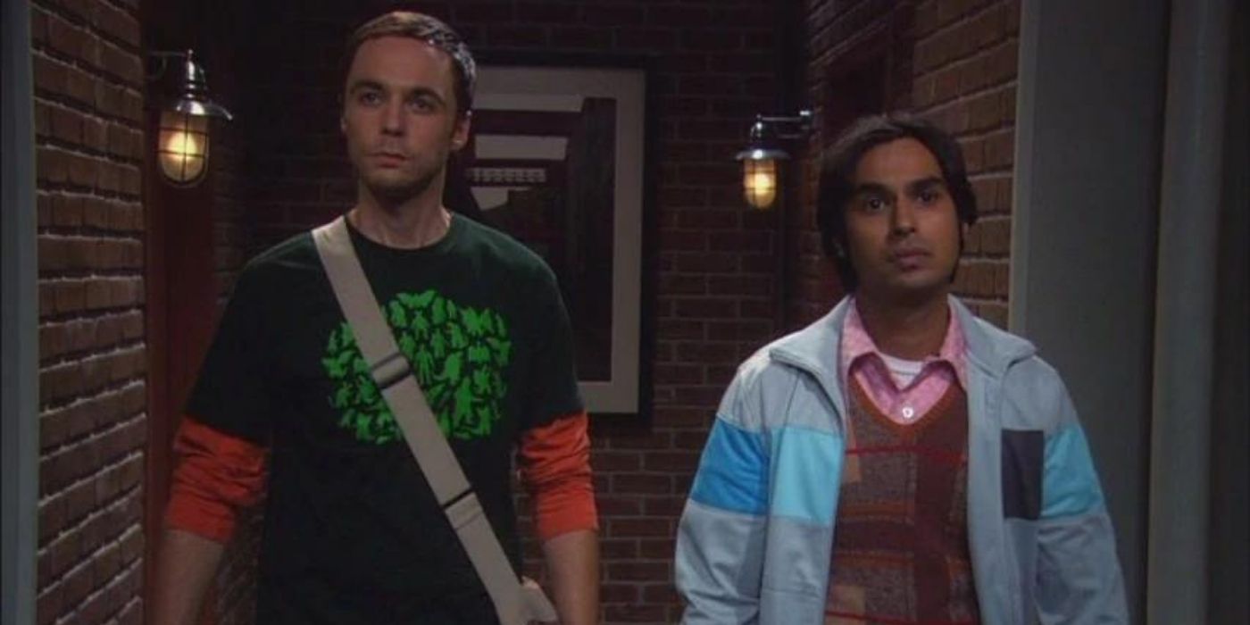 Raj and Sheldon walking in the hallway on The Big Bang Theory