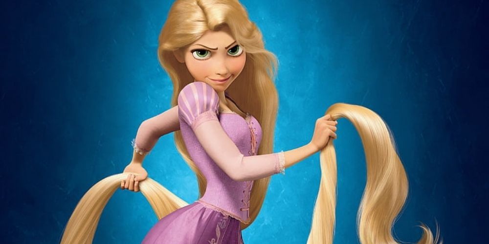 Rapunzel holding her head and looking fierce in Rapunzel