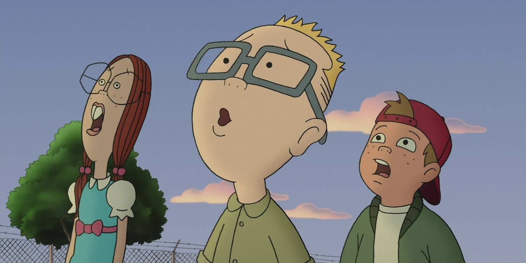 TJ, Vince, and Gretchen looking into the sky in Recess. 
