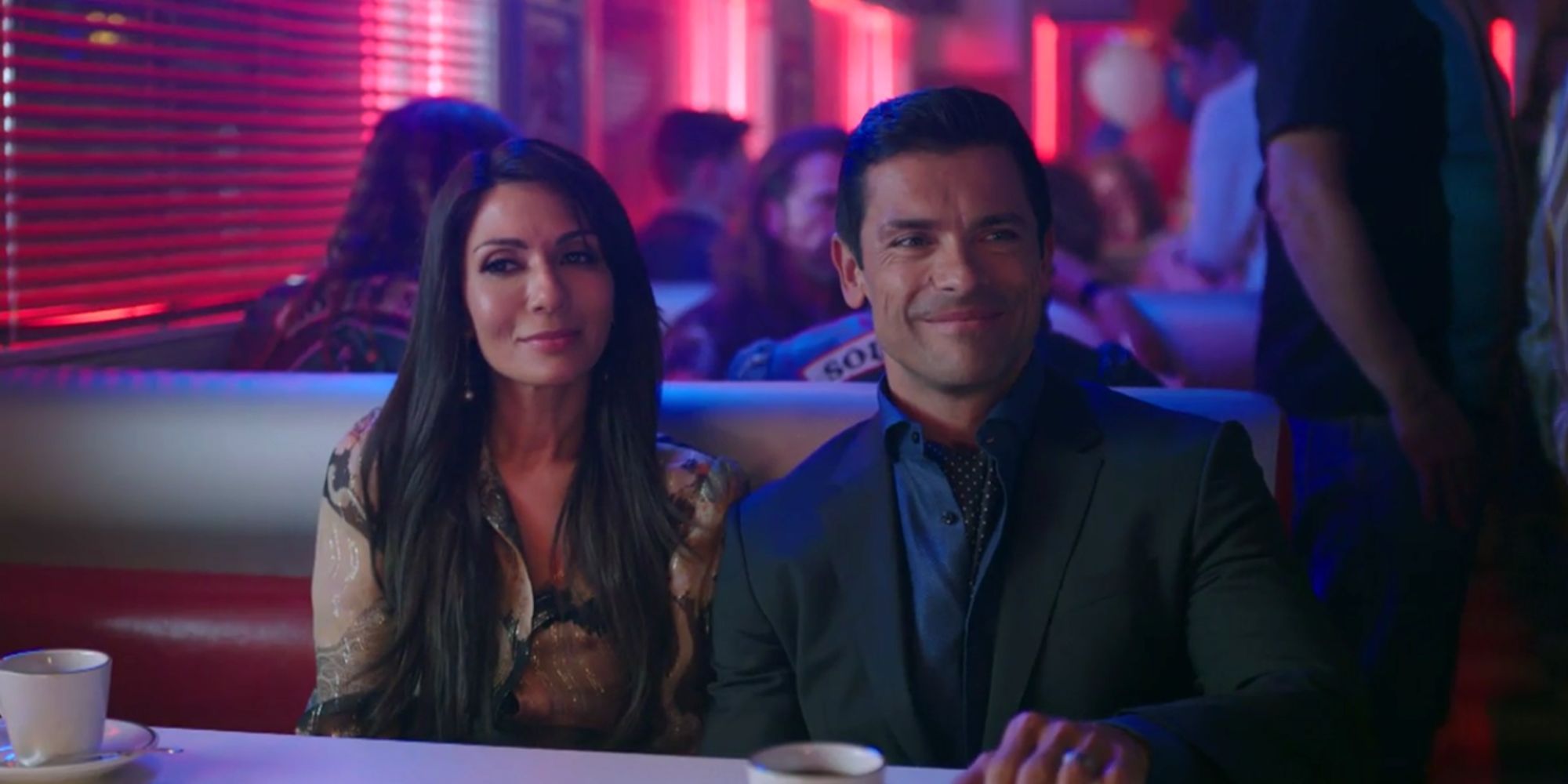 Hiram and Hermione Lodge at Pop's smiling in Riverdale