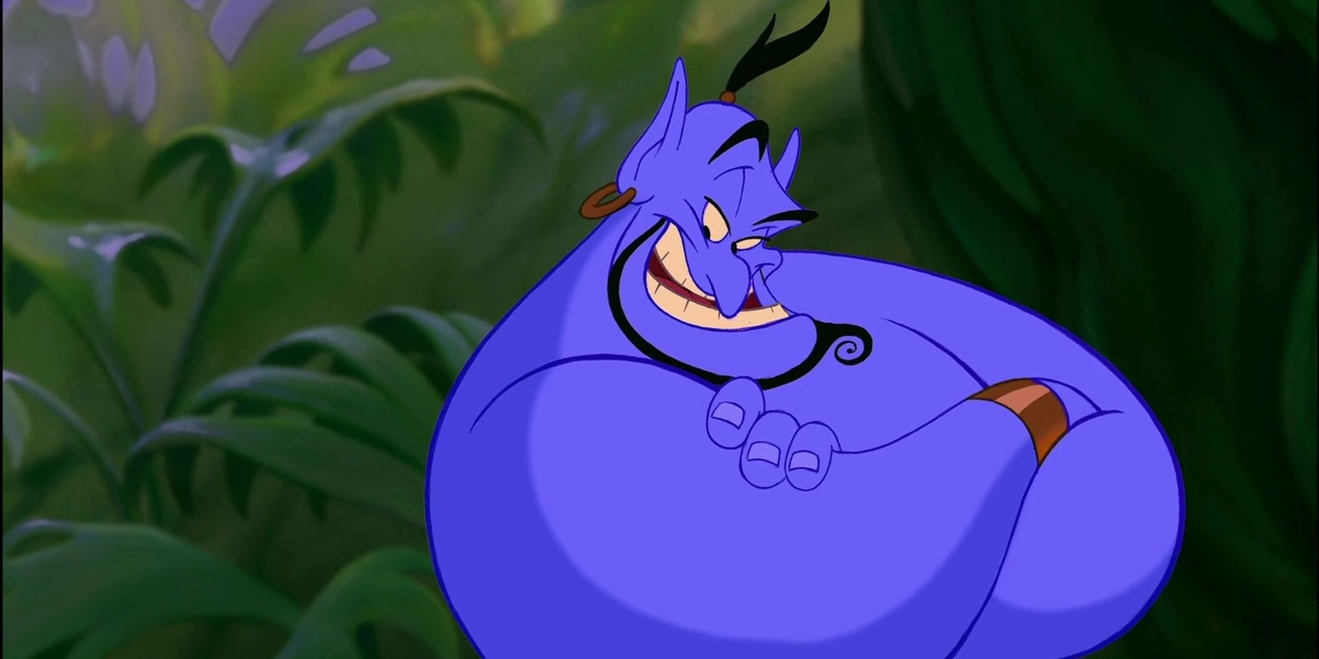 The Genie smiling confidently in Aladdin