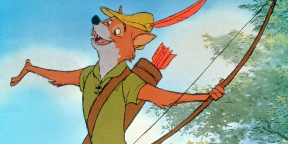 Robin segurando seu arco em Robin Hood da Disney