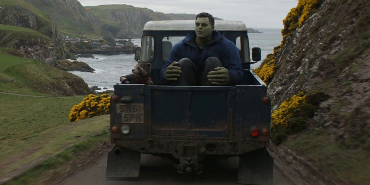 An image of Rocket and the Hulk in Avengers: Endgame riding in a truck