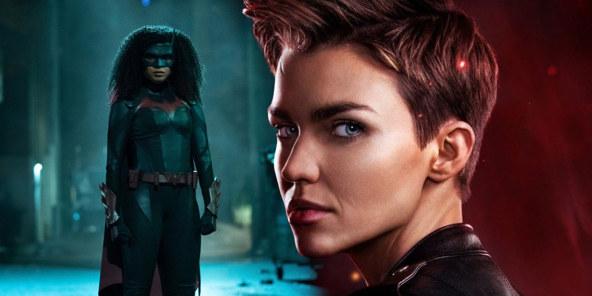 Composite image of Ruby Rose and Javicia Leslie as Ryan Wilder / Batwoman in Batwoman