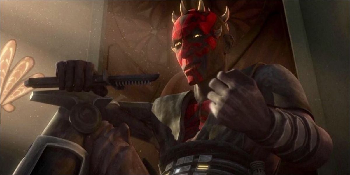 Maul sitting on the throne of Mandalore in The Clone Wars.