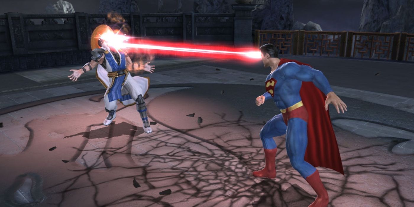 Superman shooting lasers from his eyes in Mortal Kombat vs DC Universe