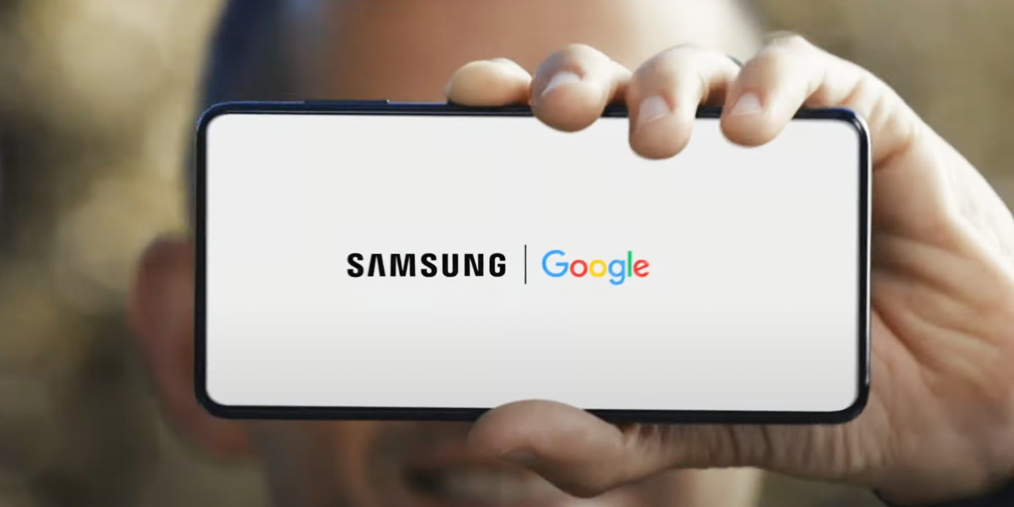 Samsung and Google logos on a smartphone