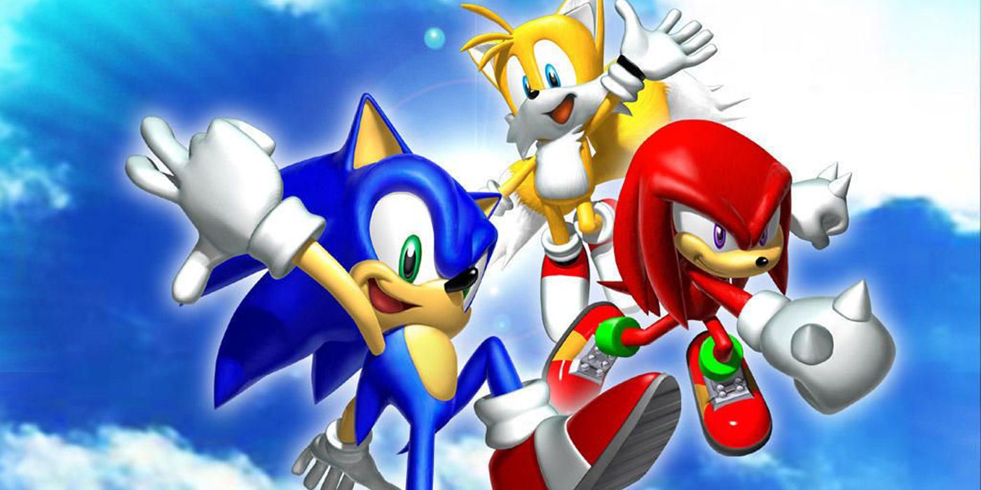 Sonic, Tails and Knuckles on the cover of Sonic Heroes.
