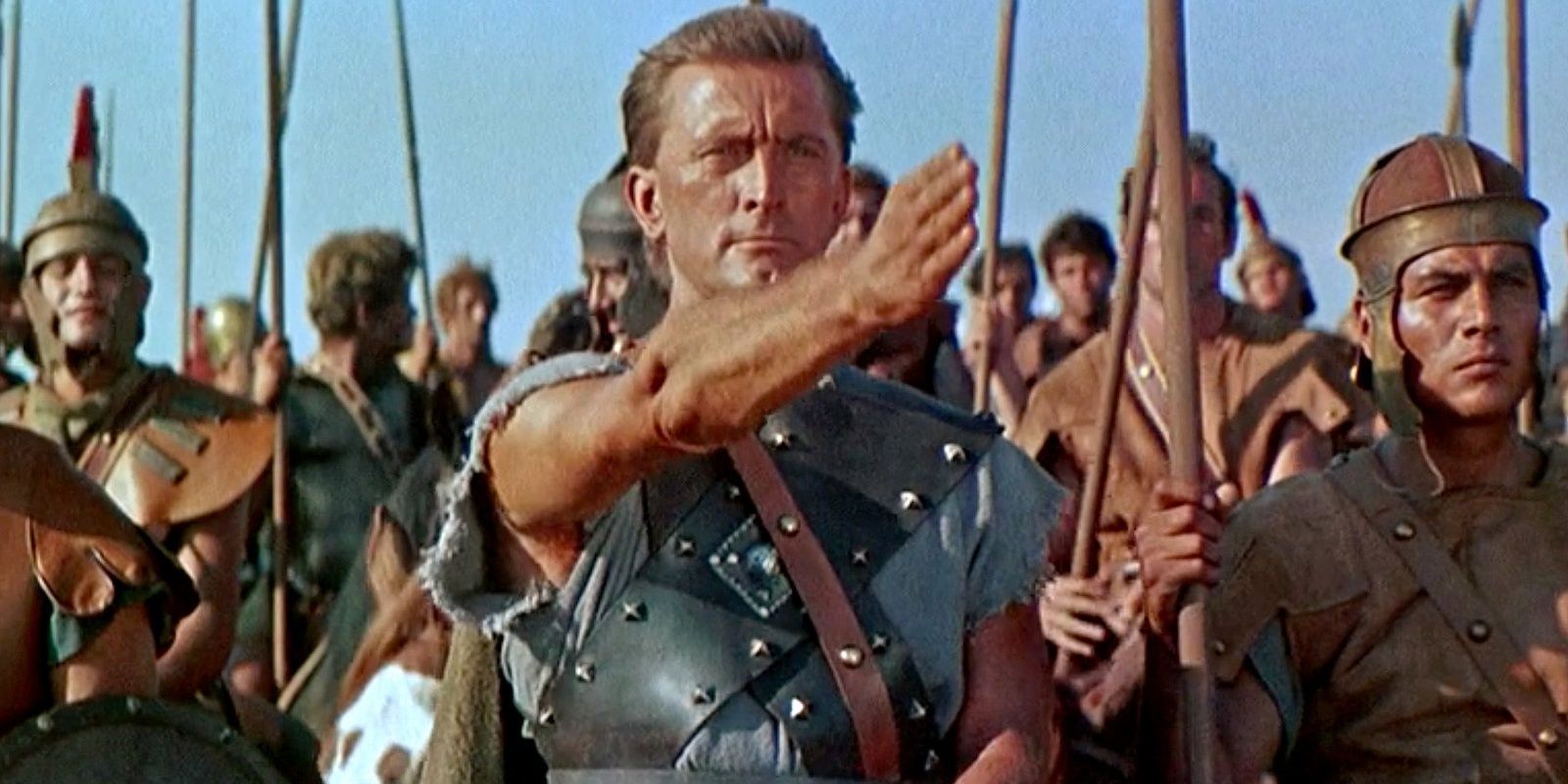 Kirk Douglas as Spartacus, leaving the rebellion army