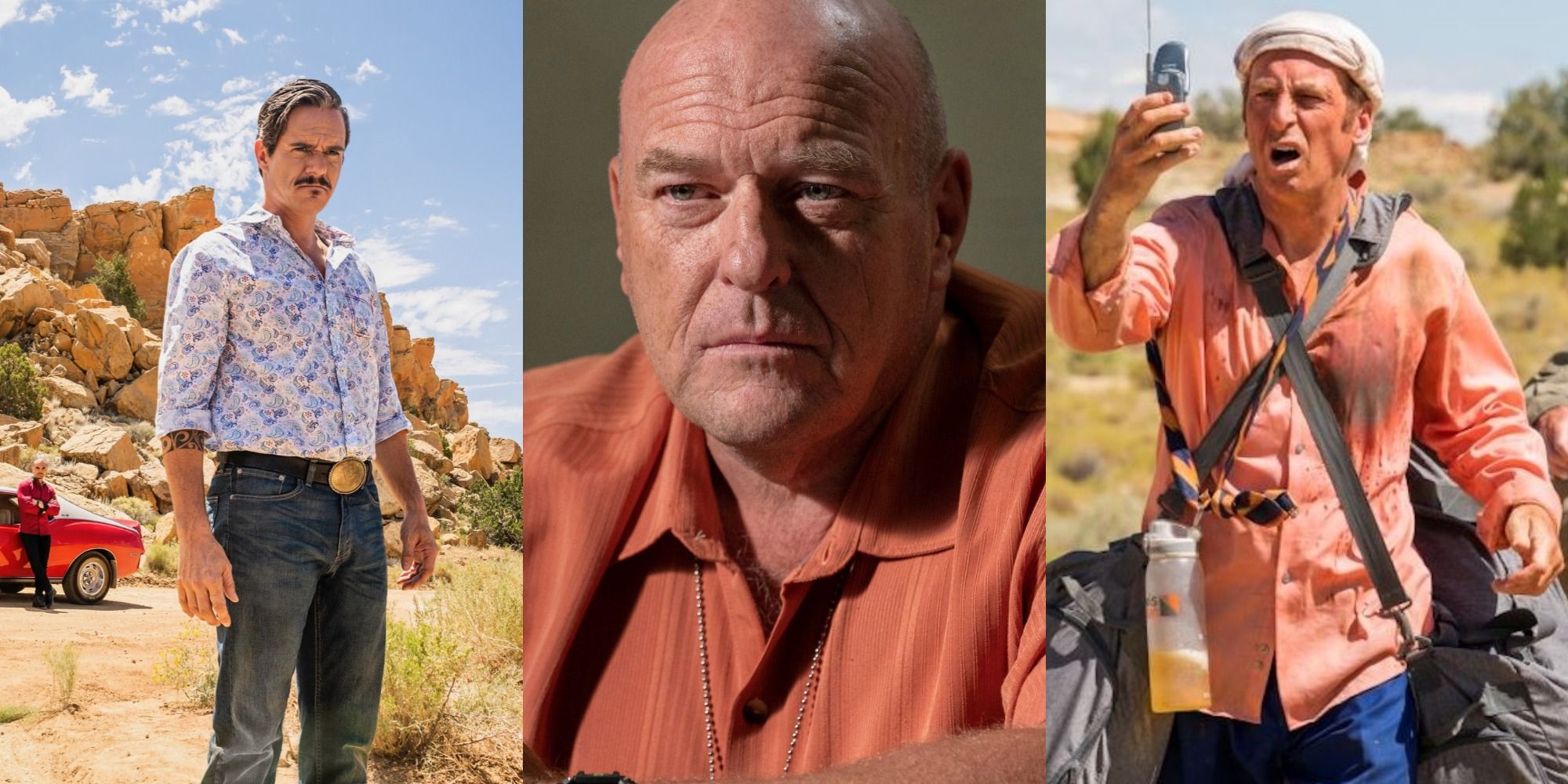 Split image of Lalo, Hank and Jimmy in Better Call Saul season 5