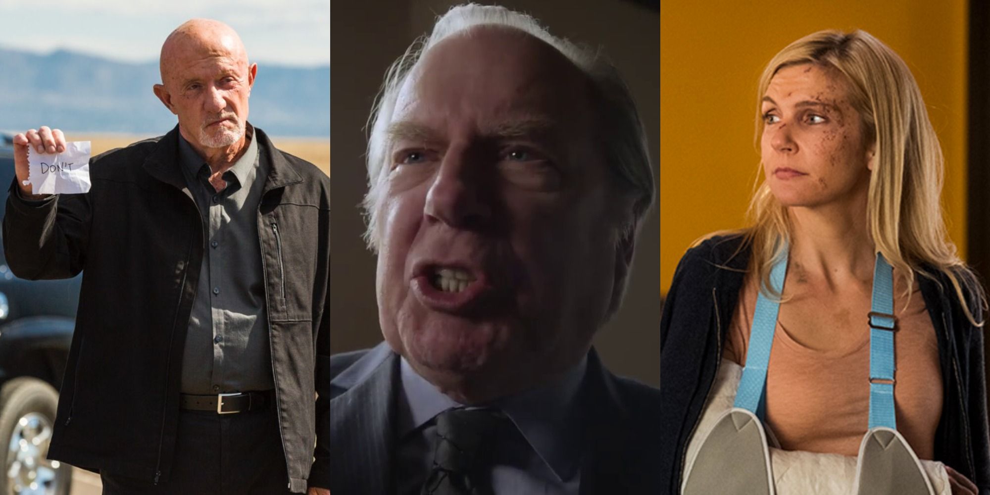 Split image of Mike, Chuck and Kim in Better Call Saul season 3