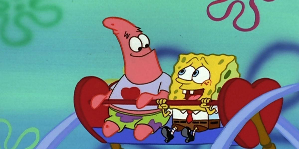 Spongebob and Patrick on the heart themed ferris wheel