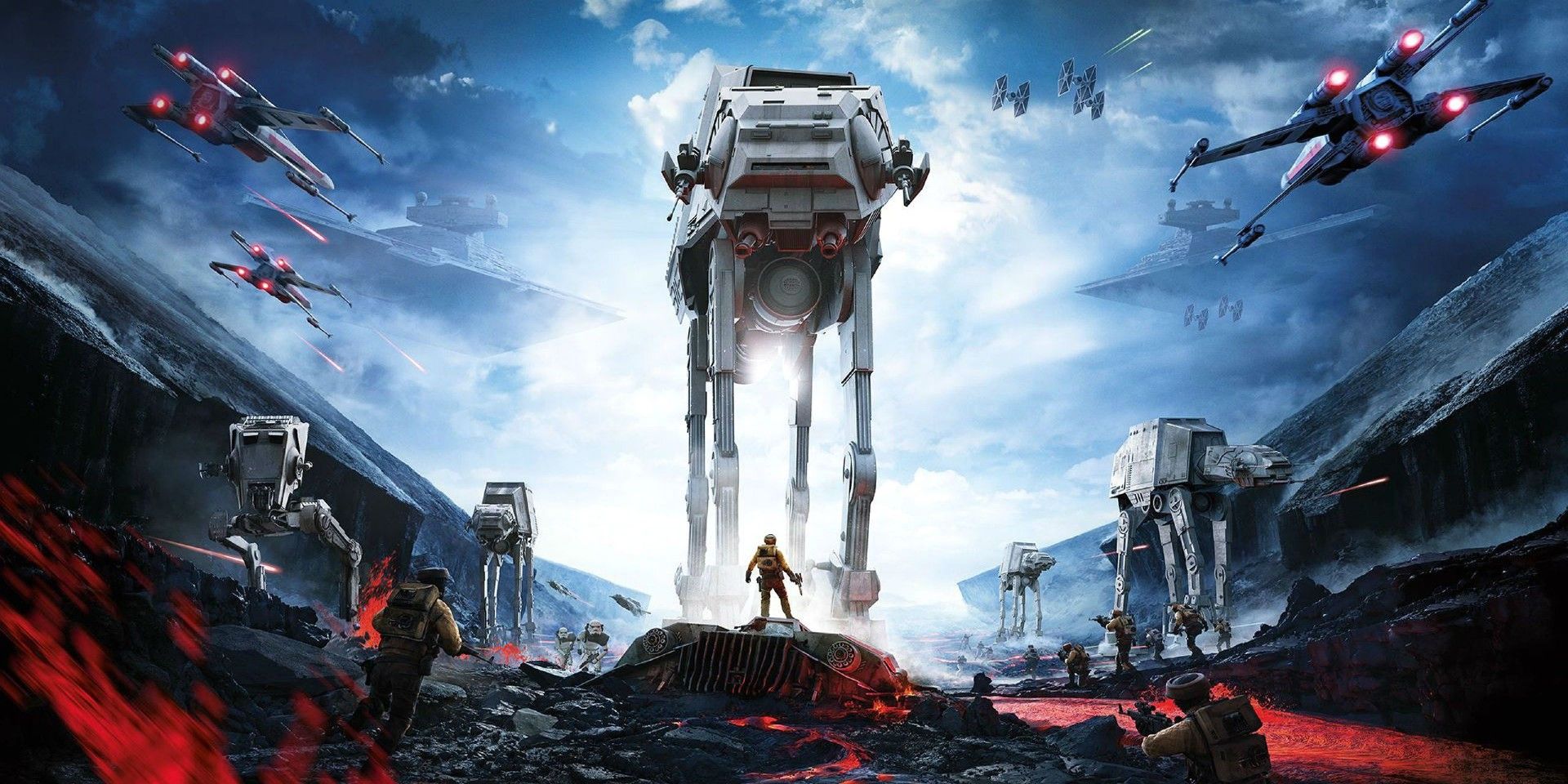 The Front Cover of Battlefront with AT-AT's, X-Wings and Rebel Soldiers Star Wars