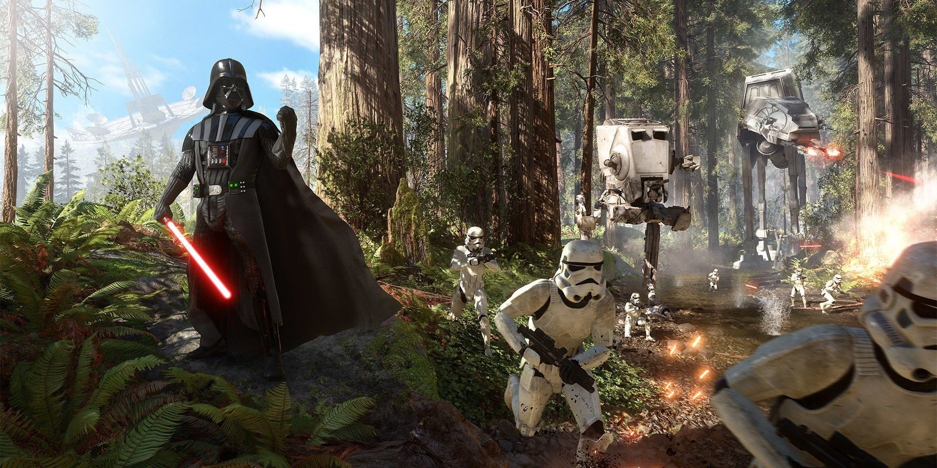 Darth Vader and Stormtroopers make their way through Endor
