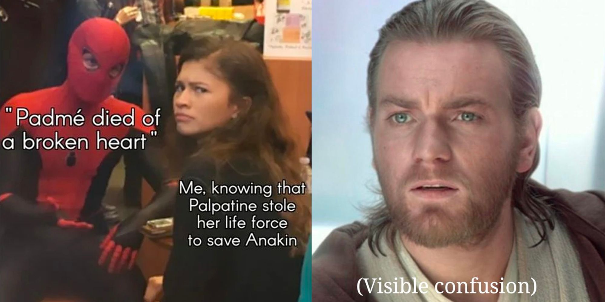 Split image of Padme Prequel Memes inspired by Star Wars