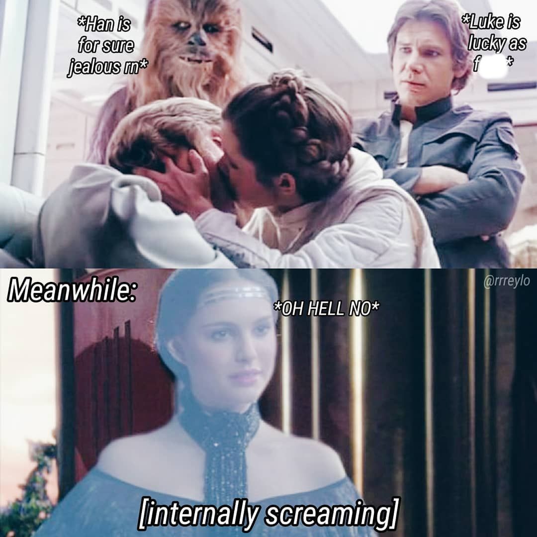Star Wars meme about Padme watching Luke and Leia kiss 