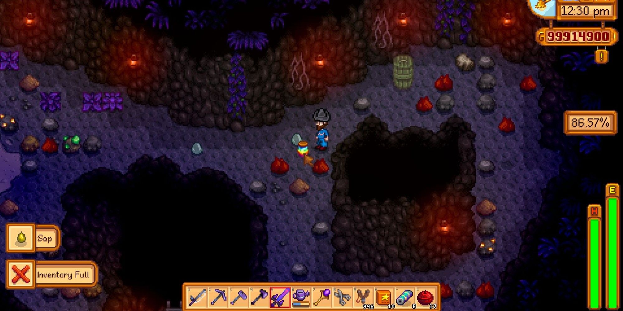 A player finds Prismatic Slime on one of the floors of the mountain mine in Stardew Valley