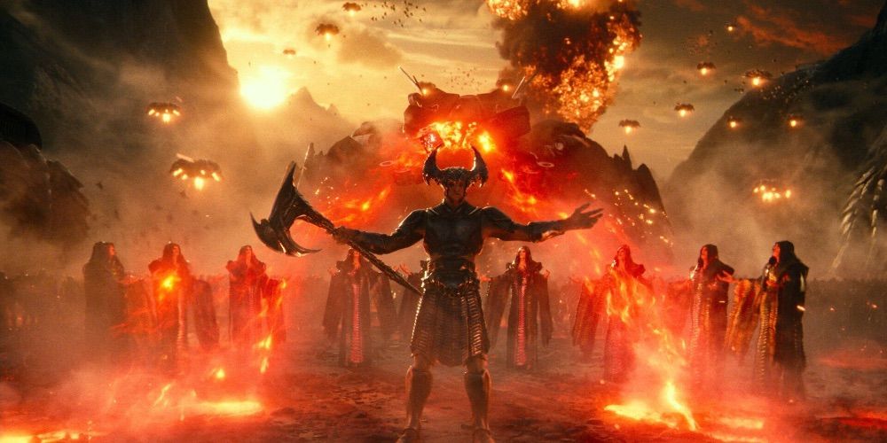 Steppenwolf Standing In Front Of Apokolips Warships and Apokoliptian Army From Justice League